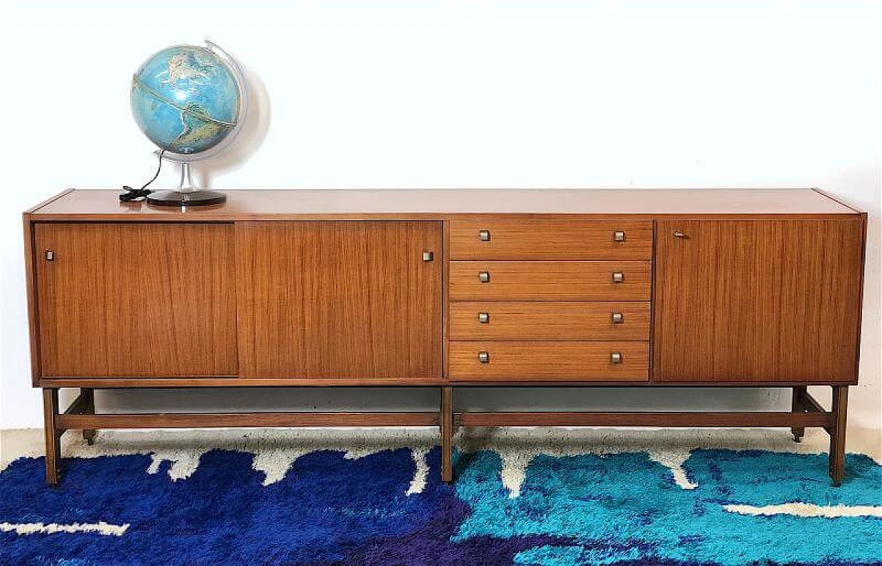 Teak veneered wood sideboard with brass details, 1960s 10