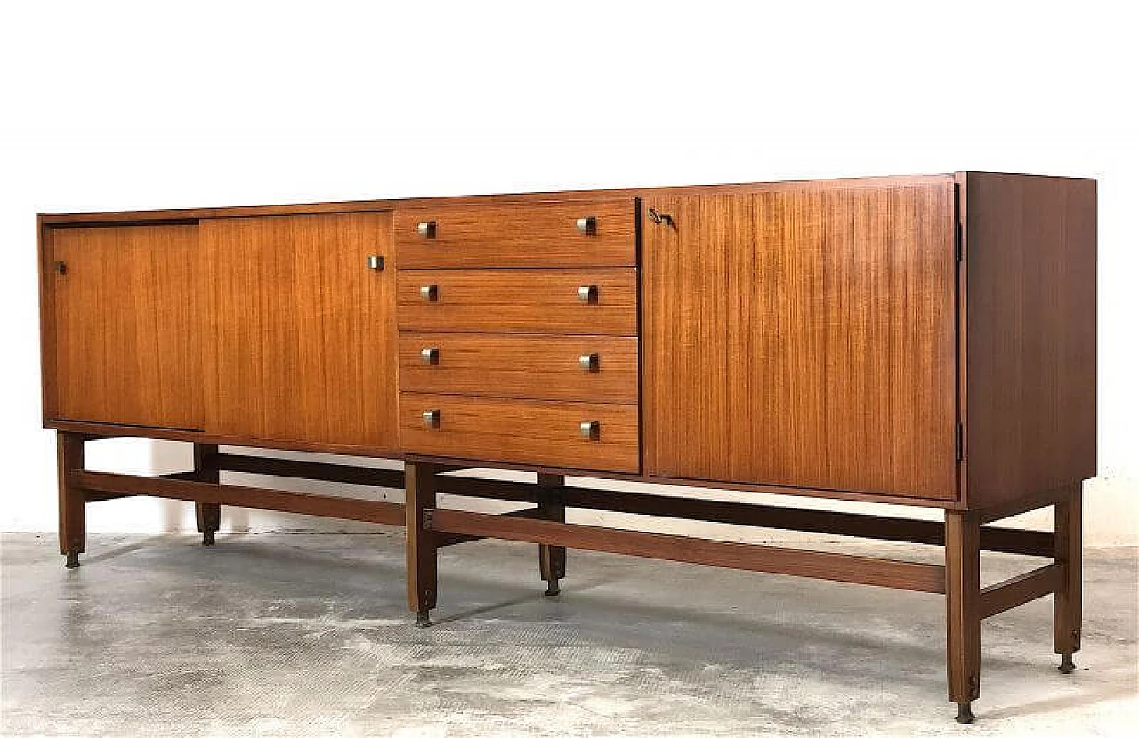 Teak veneered wood sideboard with brass details, 1960s 11