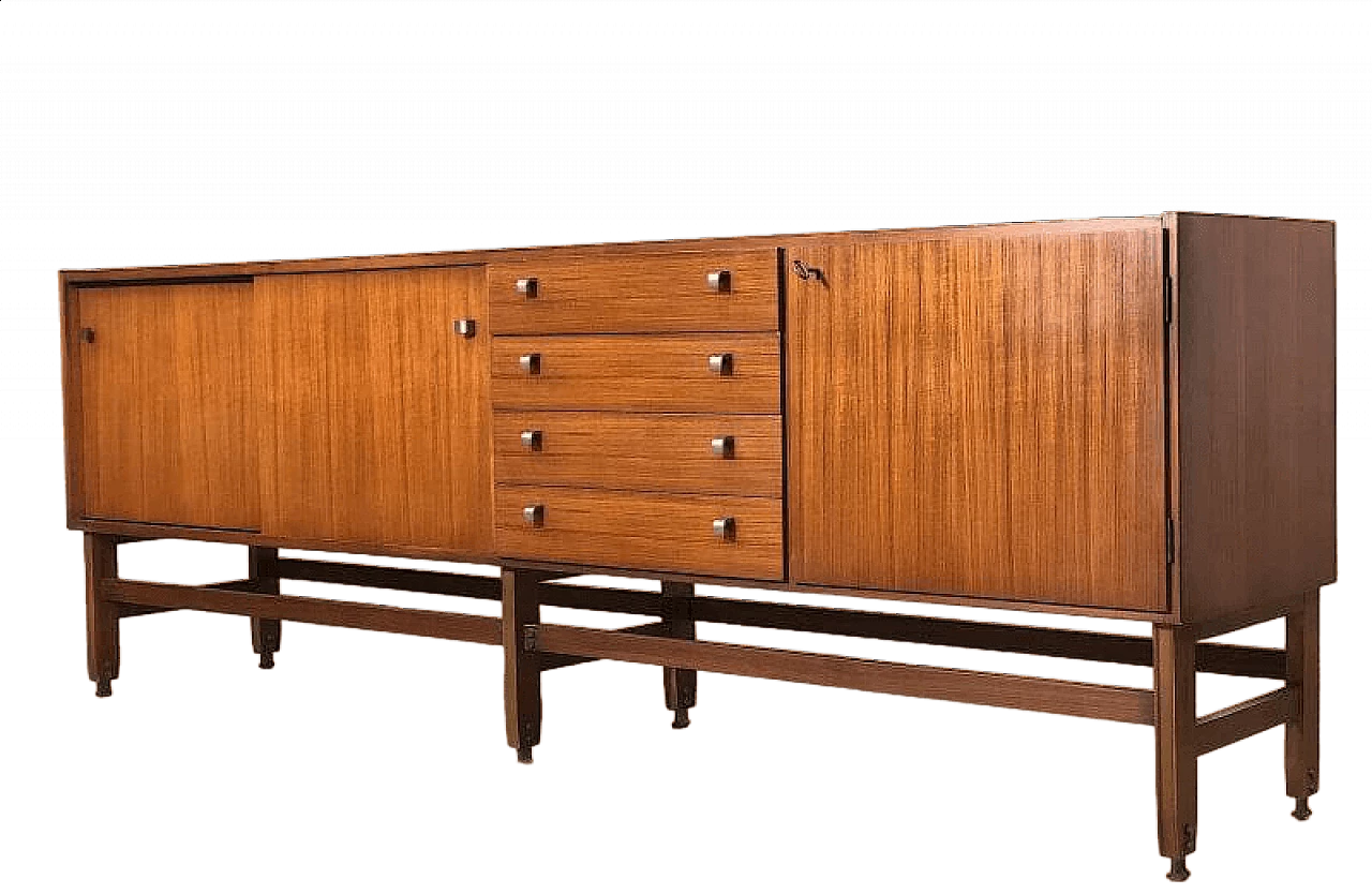 Teak veneered wood sideboard with brass details, 1960s 16
