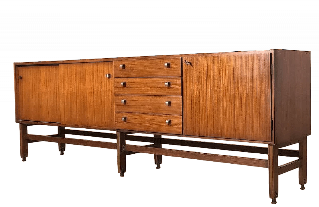 Credenza in legno impiallacciato teak con dettagli in ottone, anni '60 16