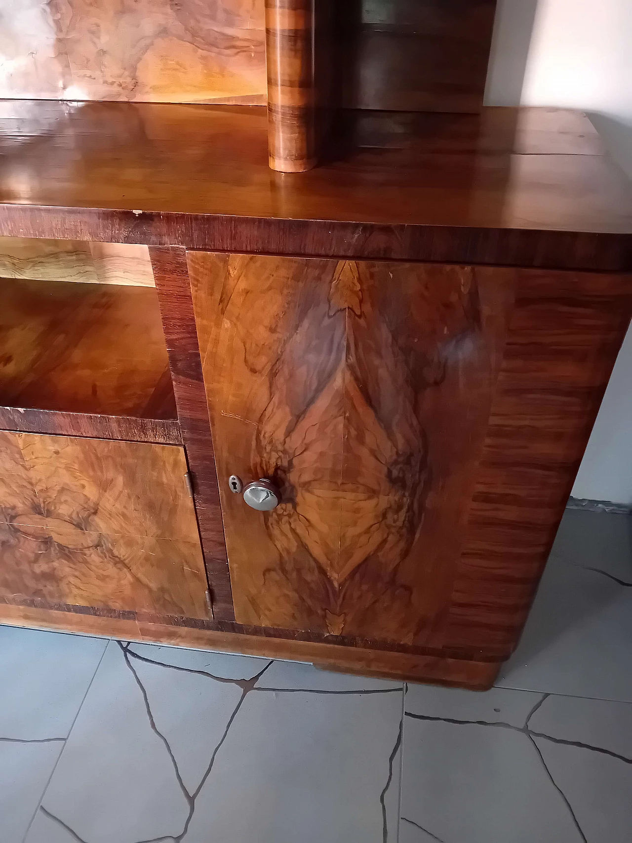 Art Deco sideboard in burl and Makassar ebony with display cabinet, 1940s 2