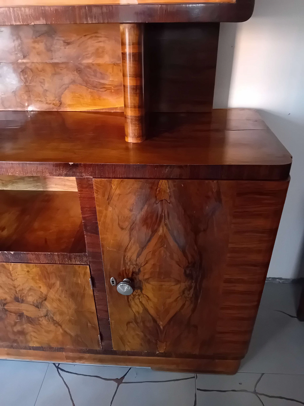 Art Deco sideboard in burl and Makassar ebony with display cabinet, 1940s 3