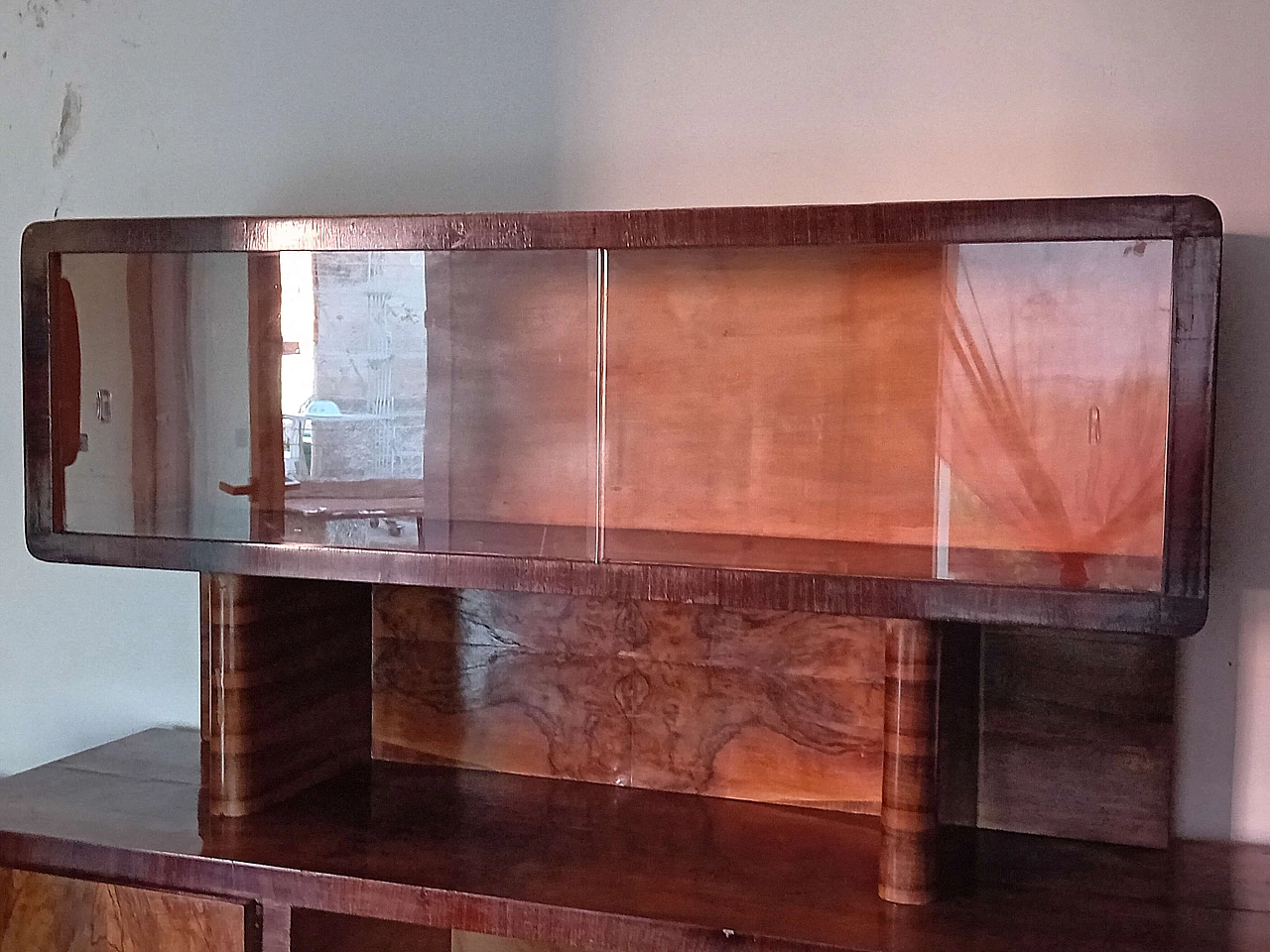 Art Deco sideboard in burl and Makassar ebony with display cabinet, 1940s 4