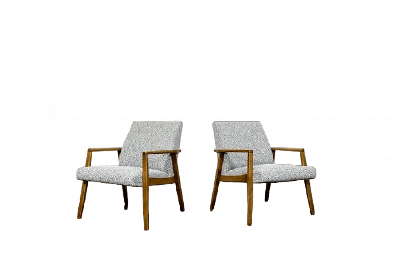 Coppia di poltrone in faggio e tessuto, anni '60 19