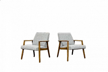 Coppia di poltrone in faggio e tessuto, anni '60