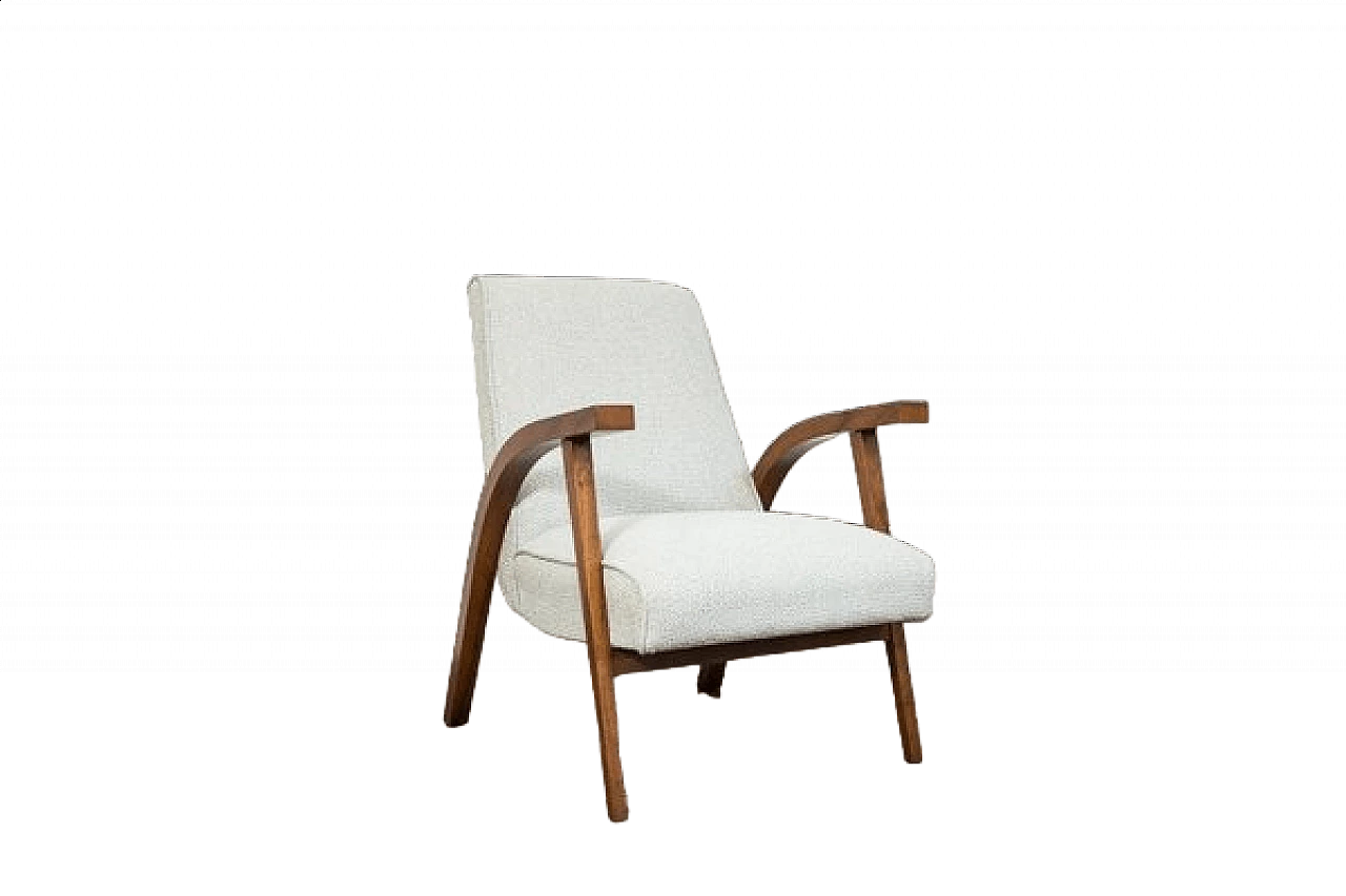 Beech, walnut and fabric armchair by Lejkowski and Leśniewski, 1960s 21
