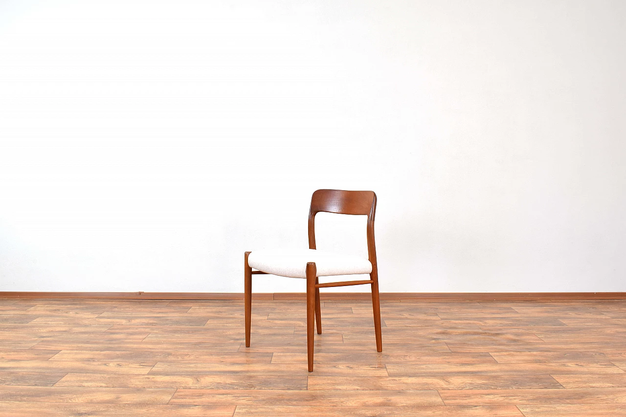 4 Chairs 75 in solid teak and leather by N. O. Møller for J.L. Møller, 1960s 4