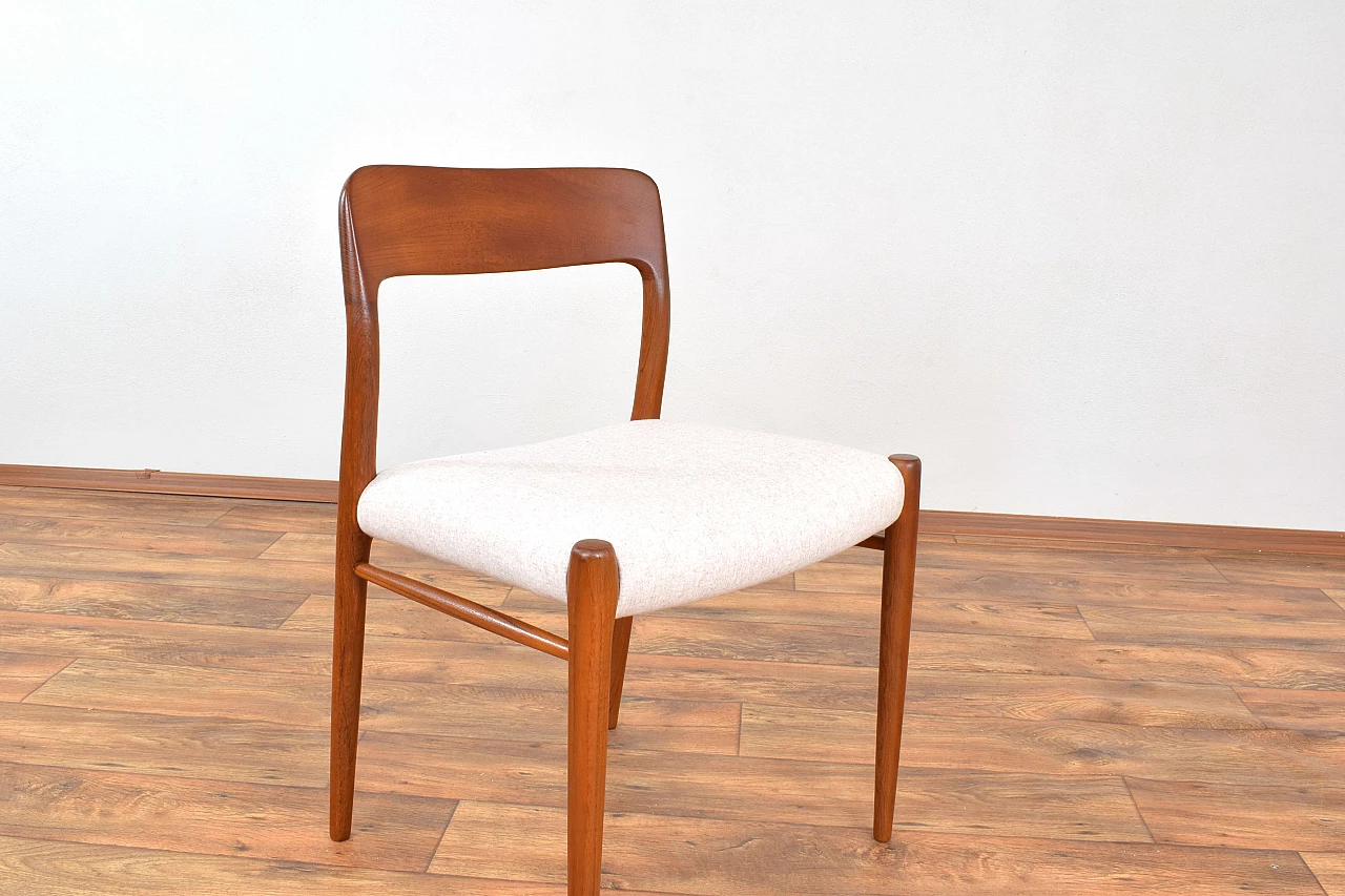 4 Chairs 75 in solid teak and leather by N. O. Møller for J.L. Møller, 1960s 9