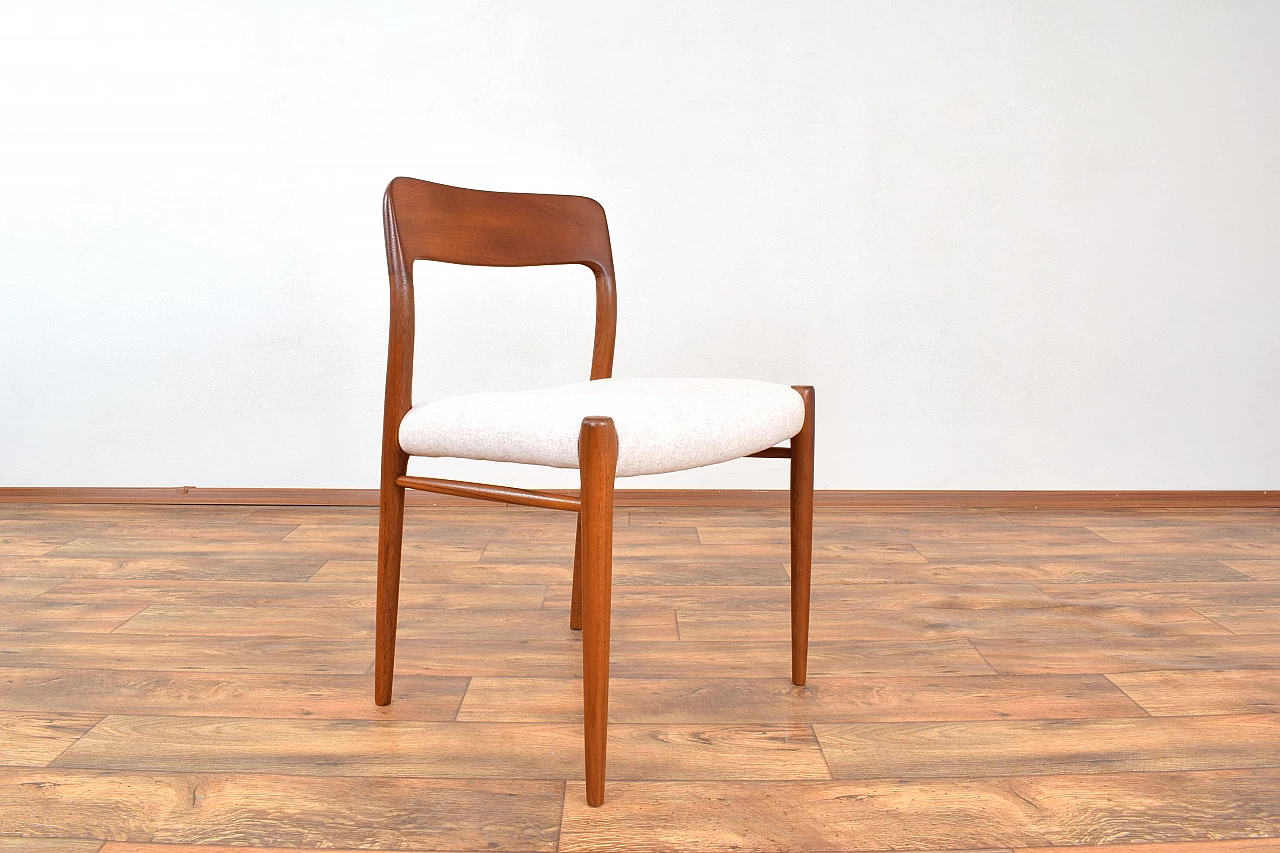 4 Chairs 75 in solid teak and leather by N. O. Møller for J.L. Møller, 1960s 10