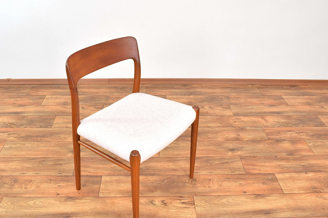 4 Chairs 75 in solid teak and leather by N. O. Møller for J.L. Møller, 1960s 11