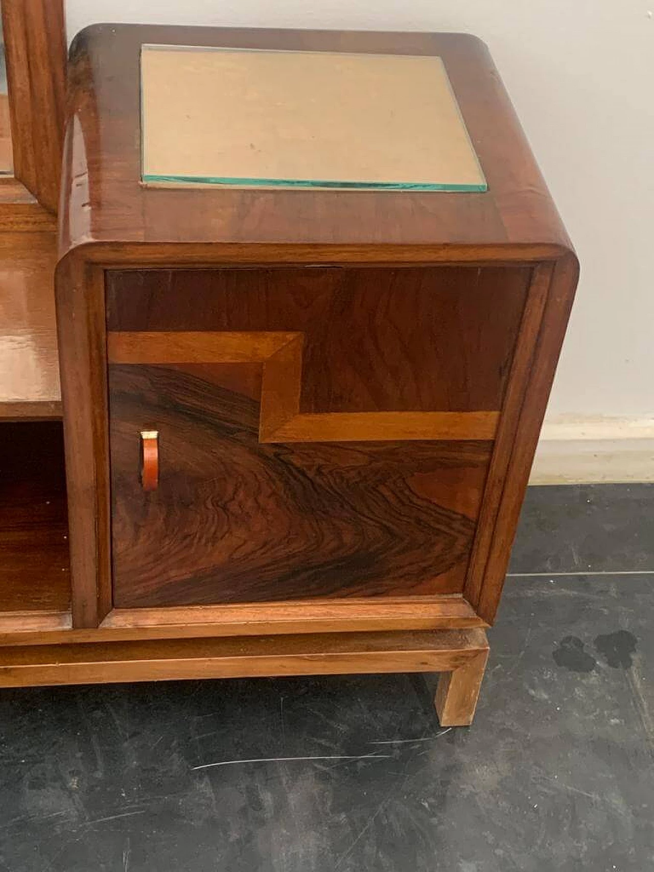 Toeletta con specchiera in noce, radica di noce e acero, anni '30 5