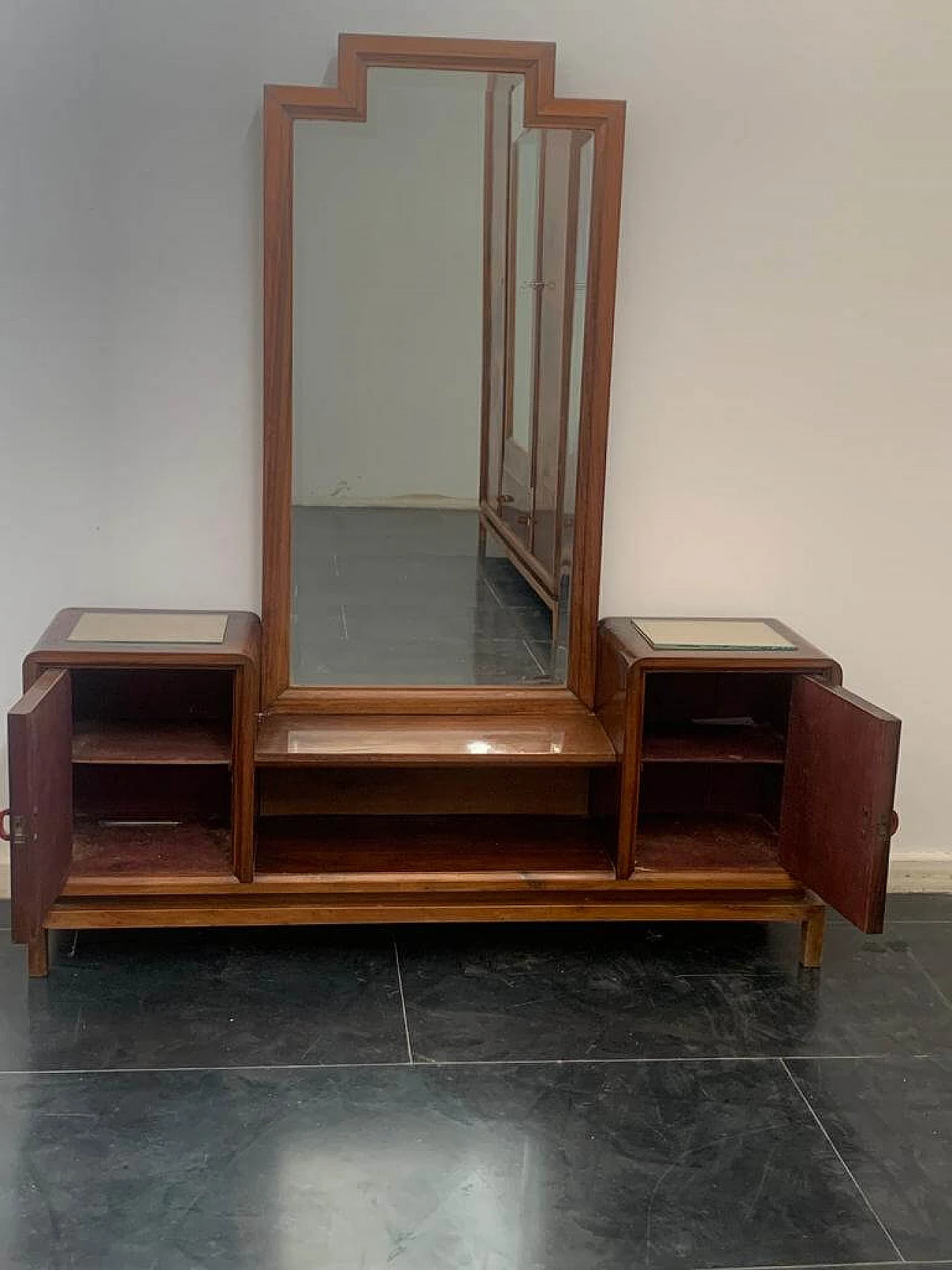 Toeletta con specchiera in noce, radica di noce e acero, anni '30 8