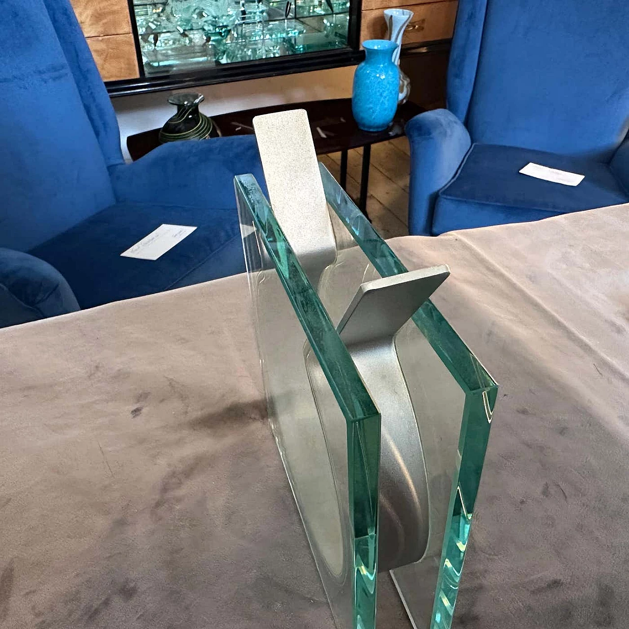 Square glass and metal vase, 1990s 3