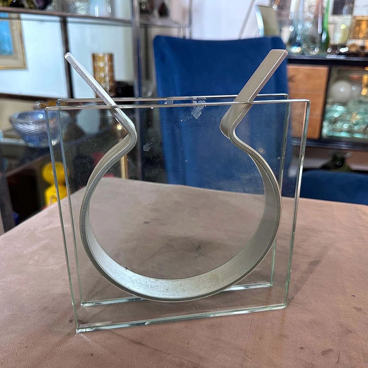 Square glass and metal vase, 1990s 4