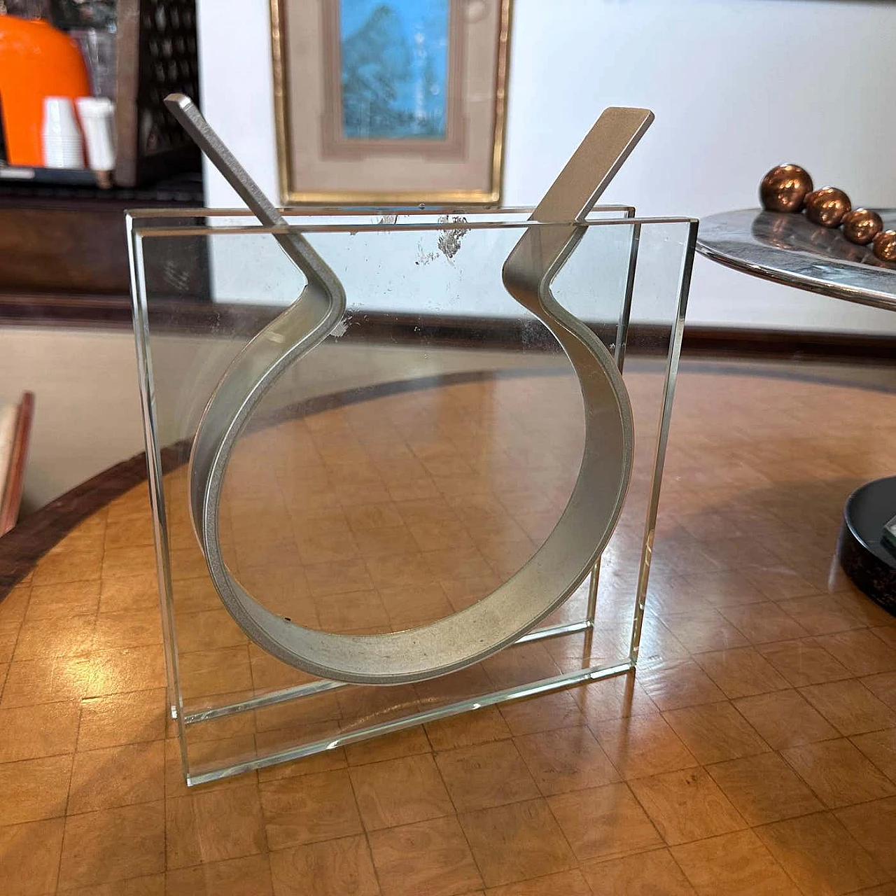 Square glass and metal vase, 1990s 5