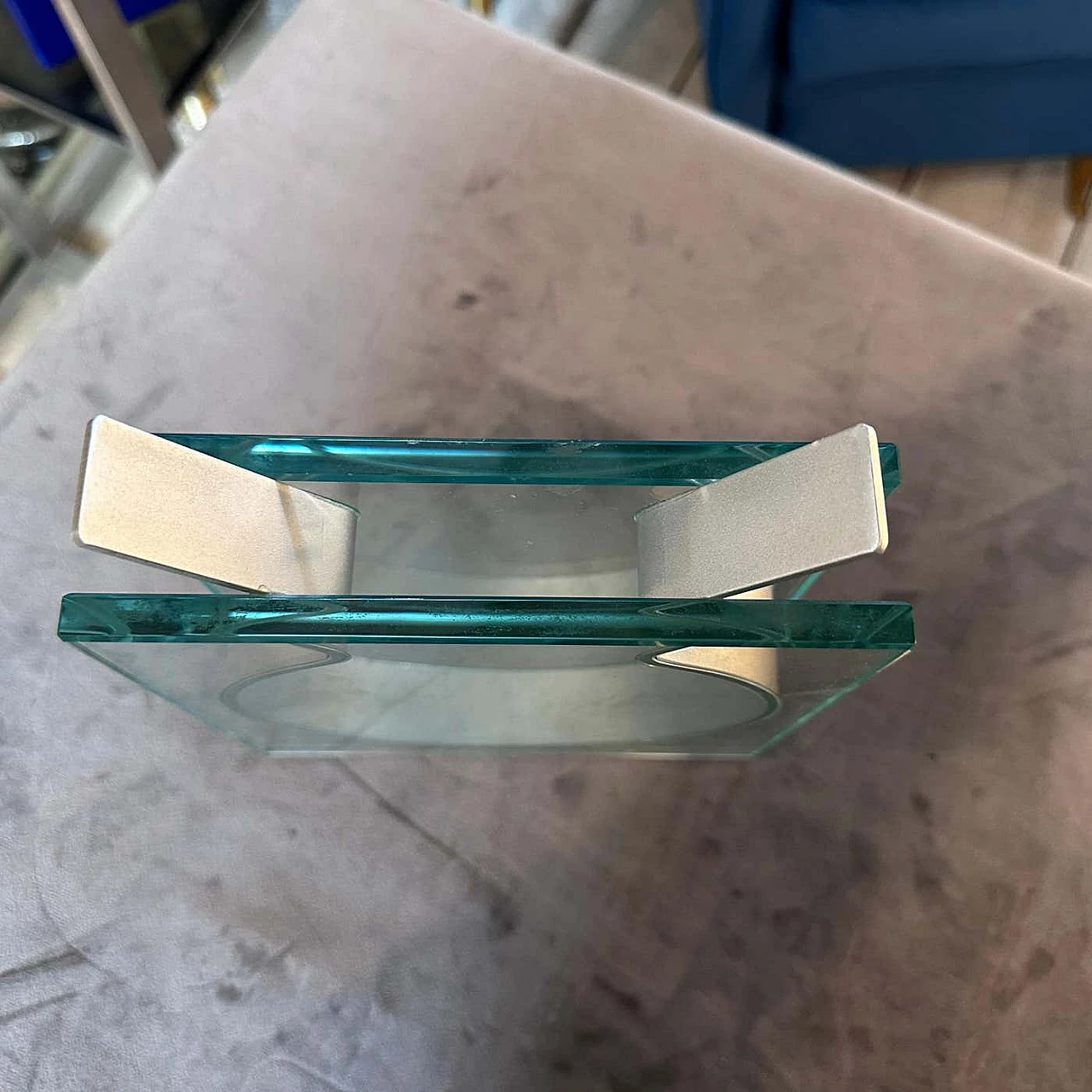 Square glass and metal vase, 1990s 8