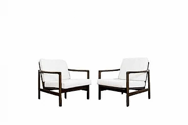Pair of beech and fabric B-7522 armchairs by Zenon Bączyk for SFM, 1960s