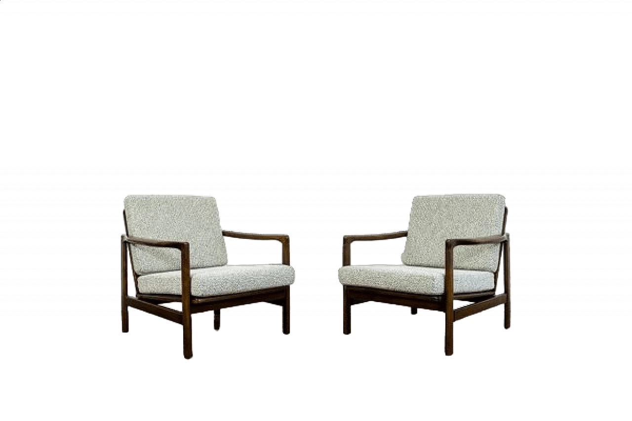Pair of fabric and beech B-7522 armchairs by Zenon Bączyk for SFM, 1960s 26