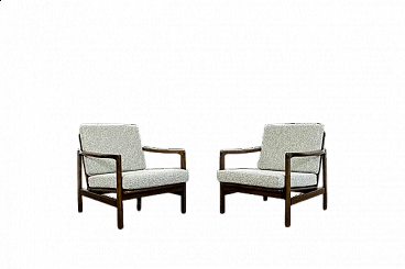 Pair of fabric and beech B-7522 armchairs by Zenon Bączyk for SFM, 1960s
