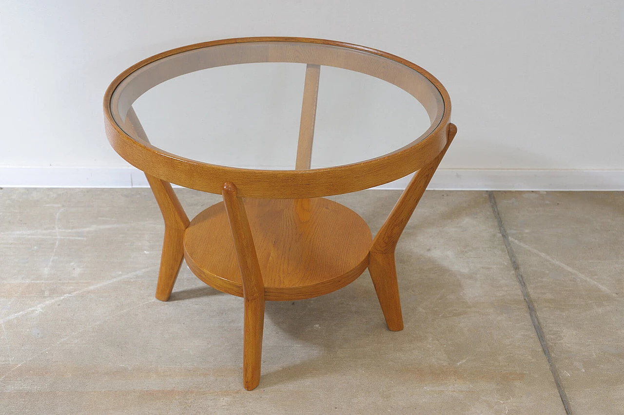 Solid oak and glass coffee table by A. Kropacek and K. Kozelka, 1940s 2