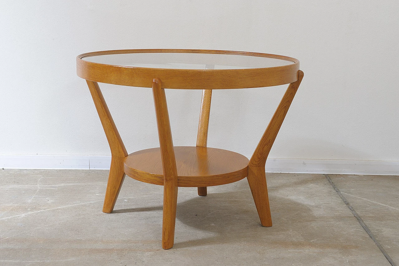 Solid oak and glass coffee table by A. Kropacek and K. Kozelka, 1940s 3