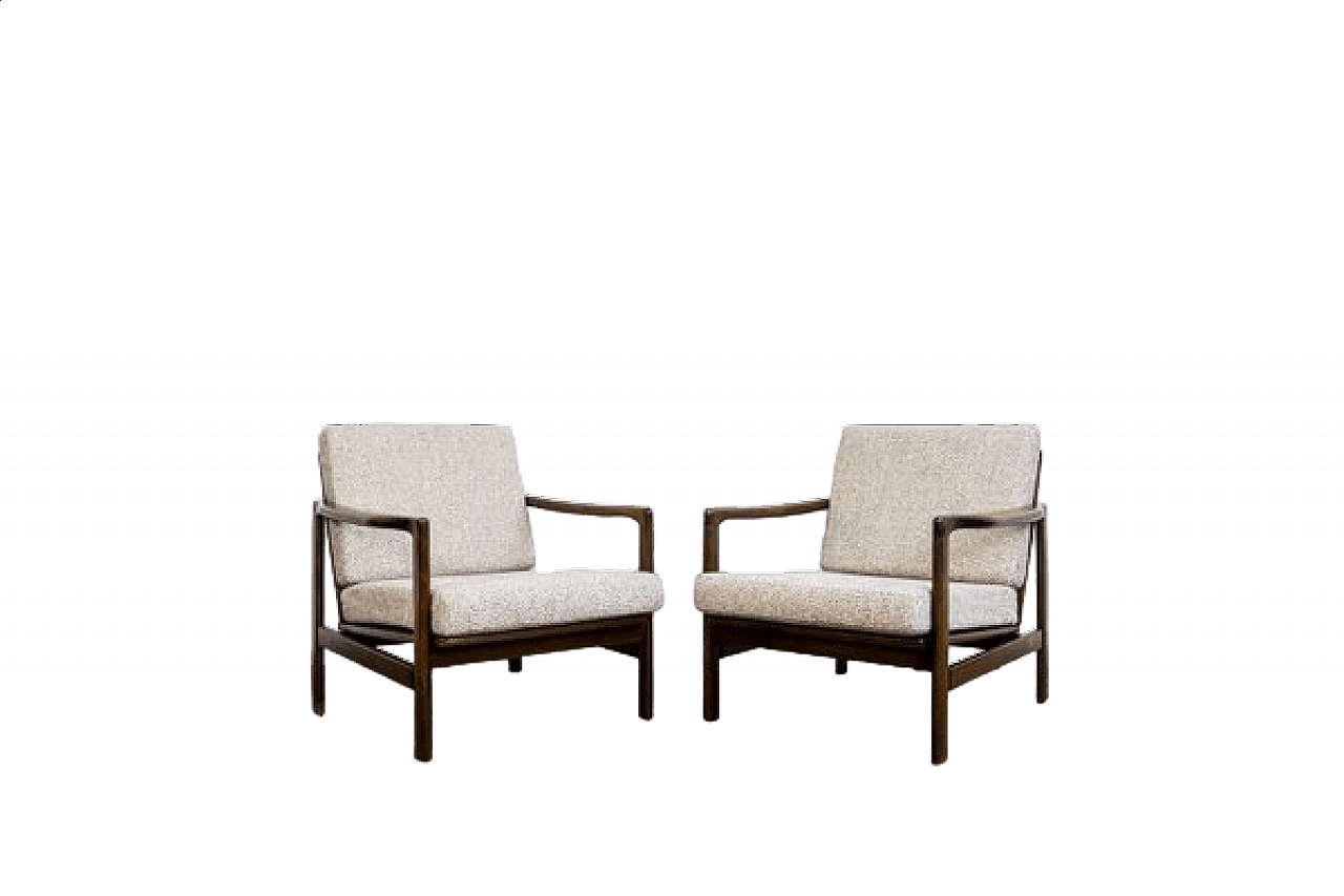 Pair of beech and fabric B 7522 armchairs by Zenon Bączyk for SFM, 1960s 28