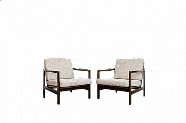 Pair of beech and fabric B 7522 armchairs by Zenon Bączyk for SFM, 1960s