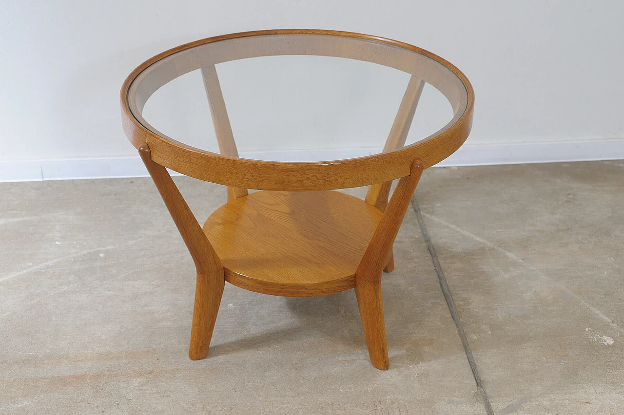 Solid oak and glass coffee table by A. Kropacek and K. Kozelka, 1940s 4