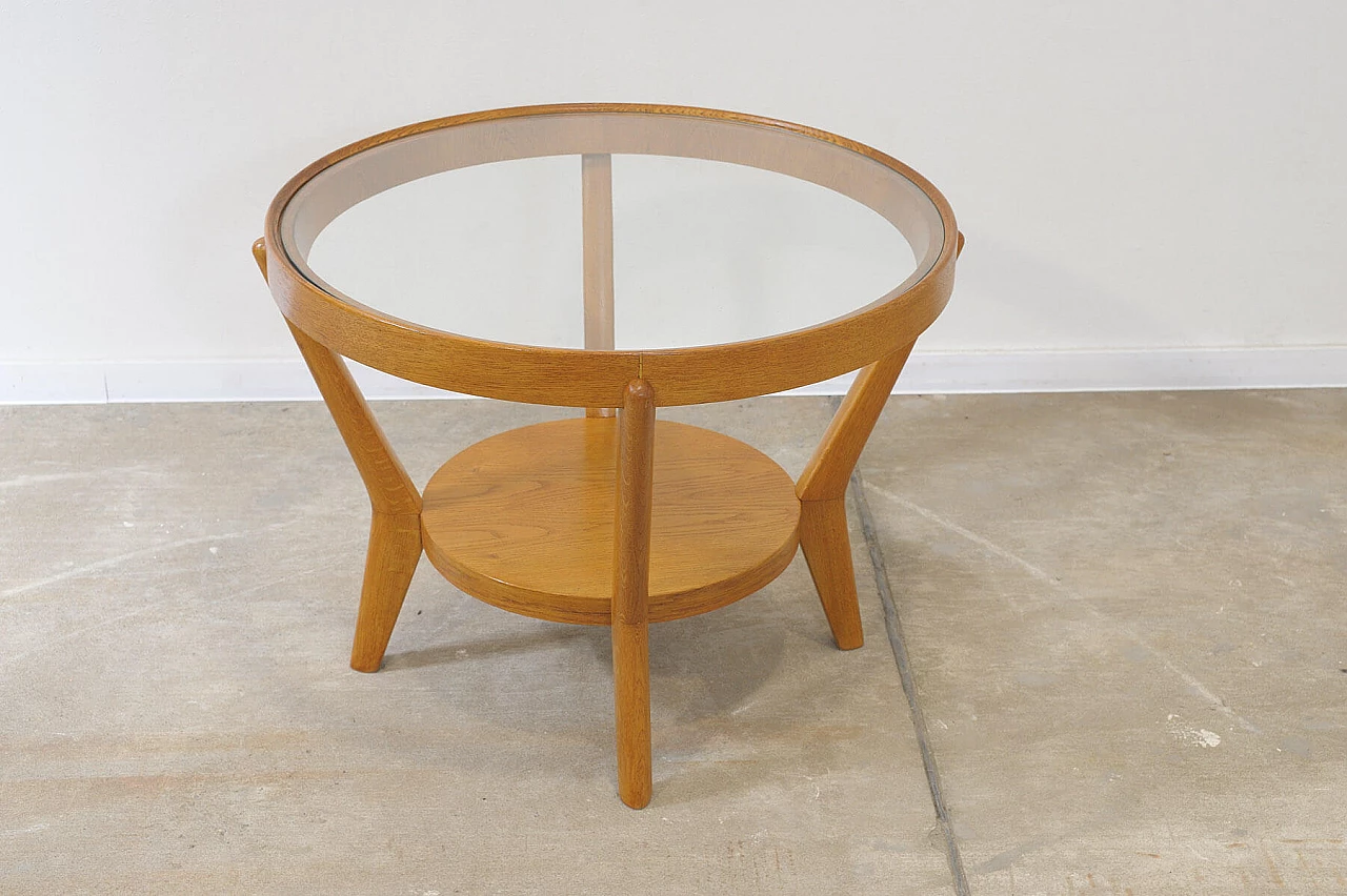 Solid oak and glass coffee table by A. Kropacek and K. Kozelka, 1940s 5