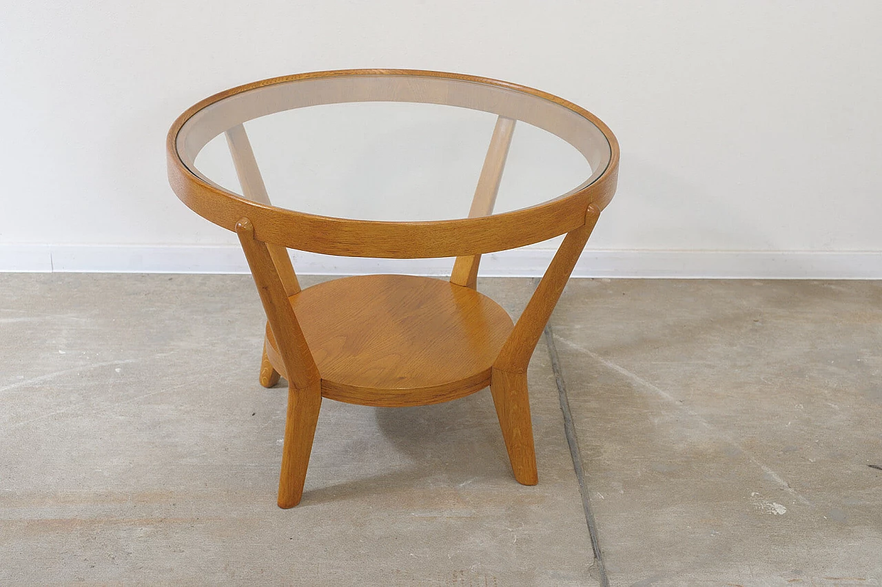 Solid oak and glass coffee table by A. Kropacek and K. Kozelka, 1940s 6