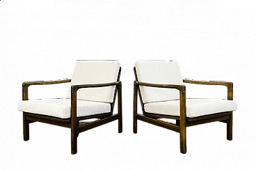 Pair of beech and beige fabric B-7522 armchairs by Zenon Bączyk for SFM, 1960s