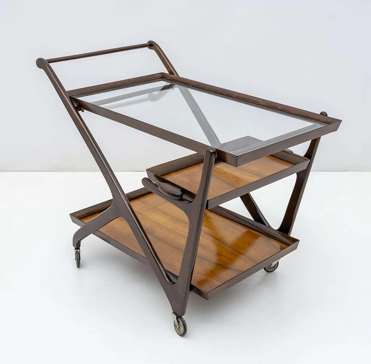 Walnut bar trolley by Cesare Lacca for Cassina, 1950s 1