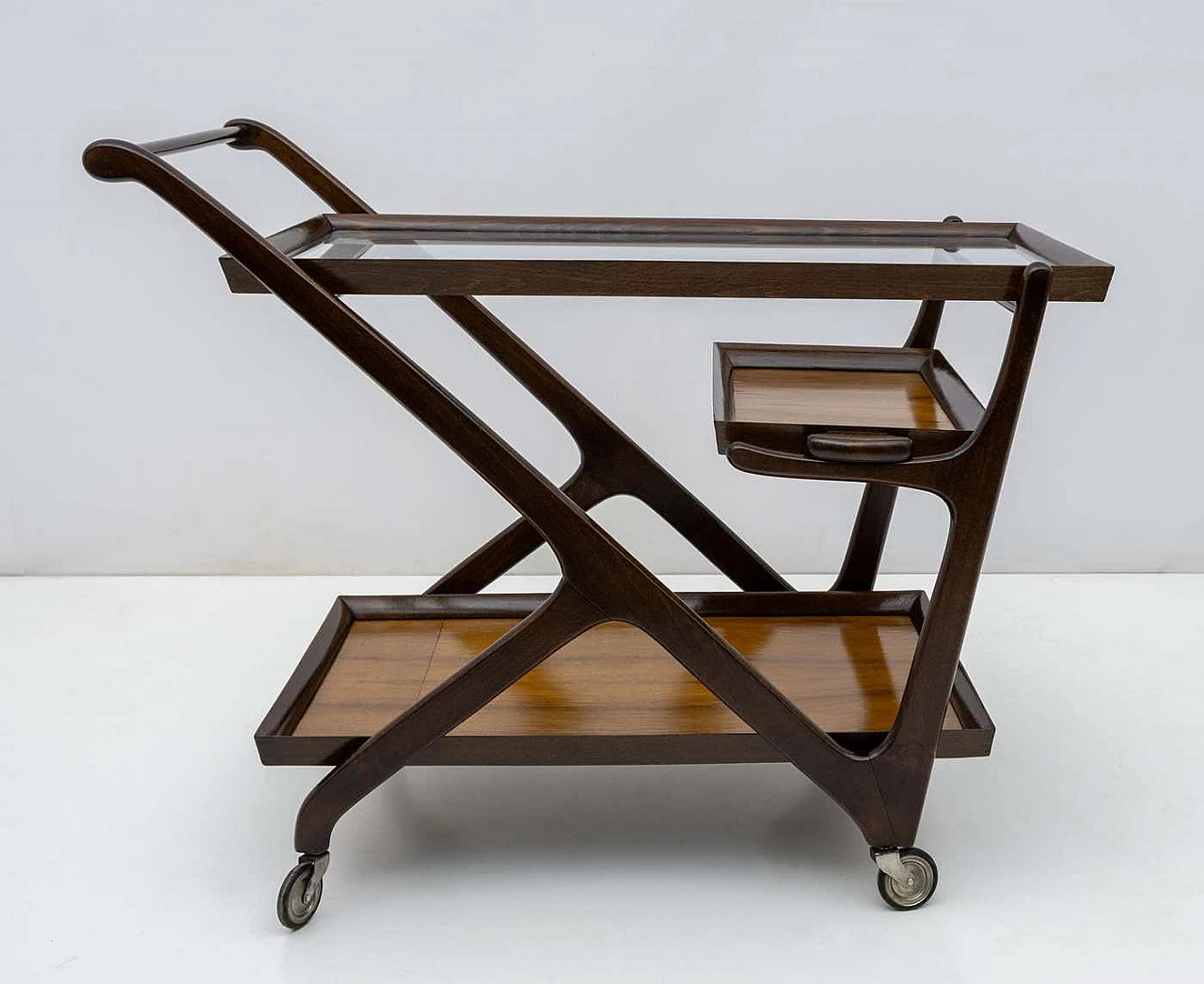 Walnut bar trolley by Cesare Lacca for Cassina, 1950s 2