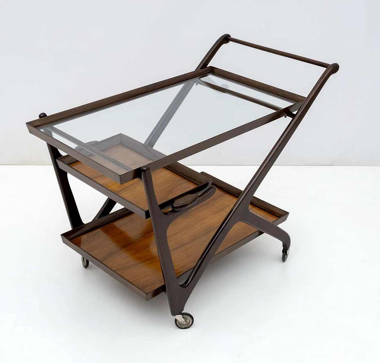 Walnut bar trolley by Cesare Lacca for Cassina, 1950s 3