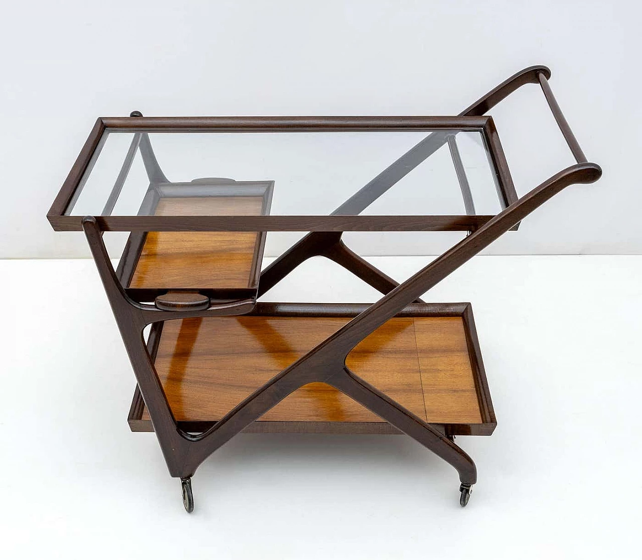 Walnut bar trolley by Cesare Lacca for Cassina, 1950s 4