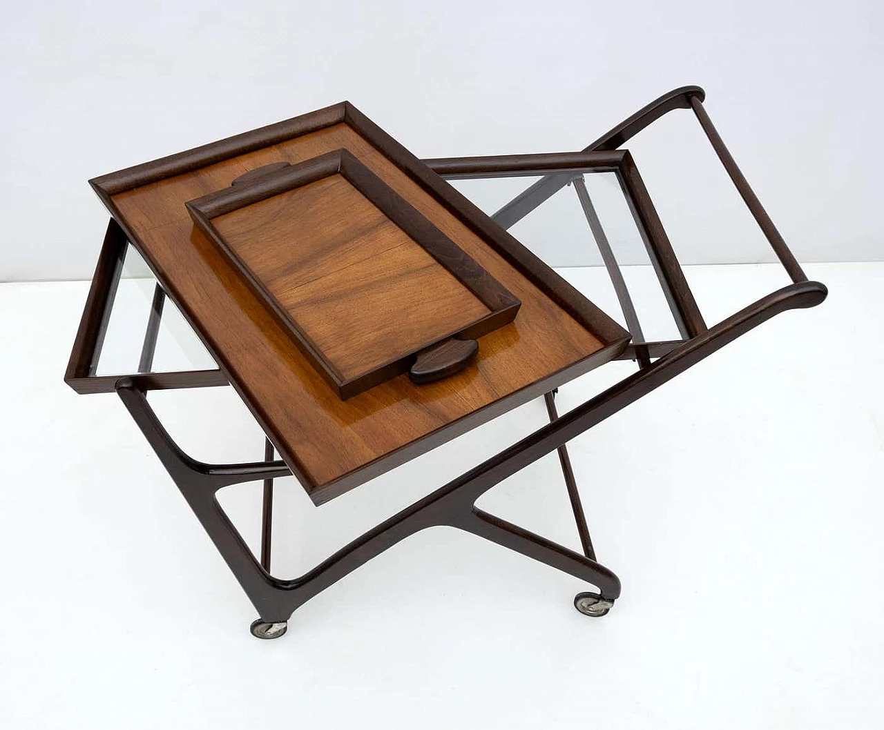 Walnut bar trolley by Cesare Lacca for Cassina, 1950s 5