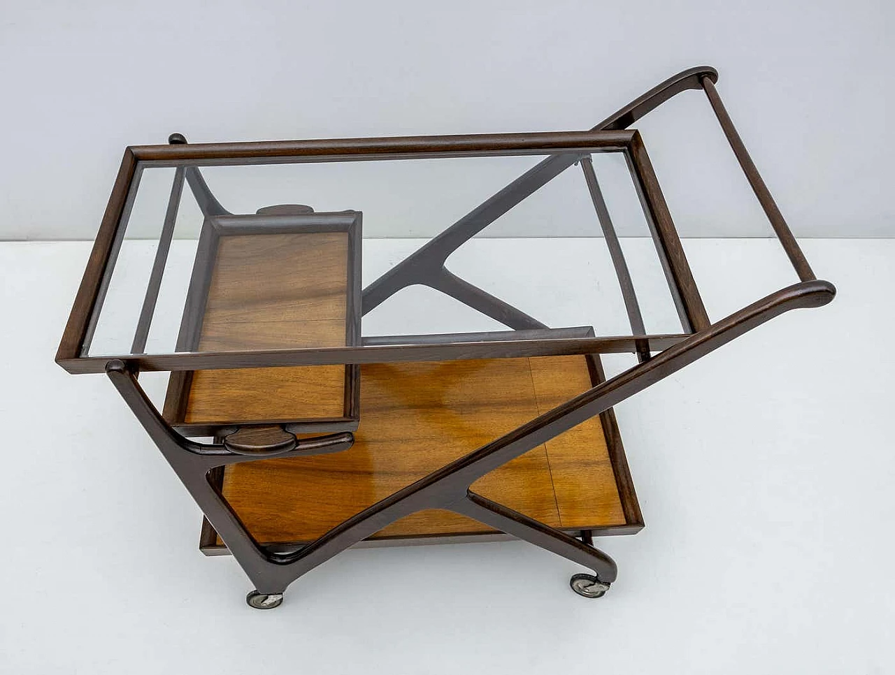 Walnut bar trolley by Cesare Lacca for Cassina, 1950s 6