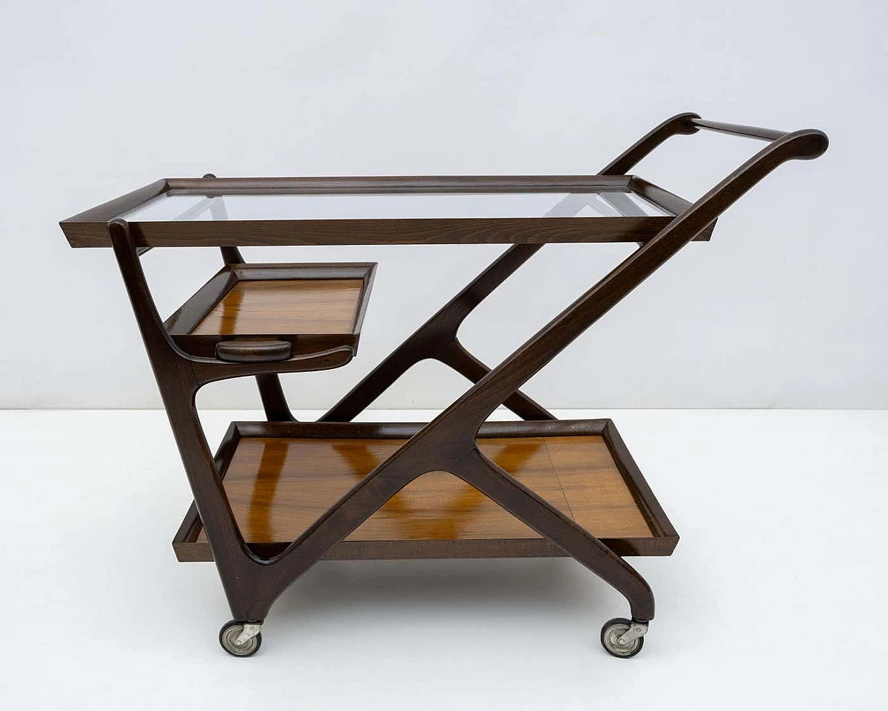 Walnut bar trolley by Cesare Lacca for Cassina, 1950s 7