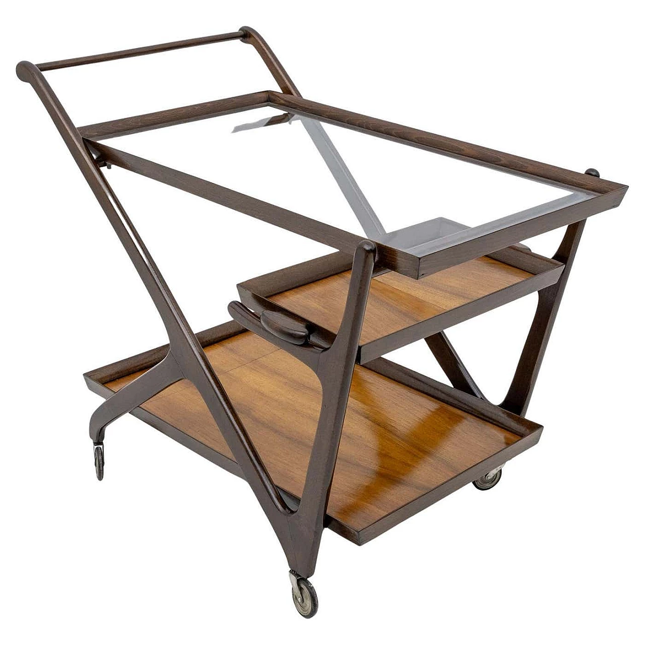 Walnut bar trolley by Cesare Lacca for Cassina, 1950s 9
