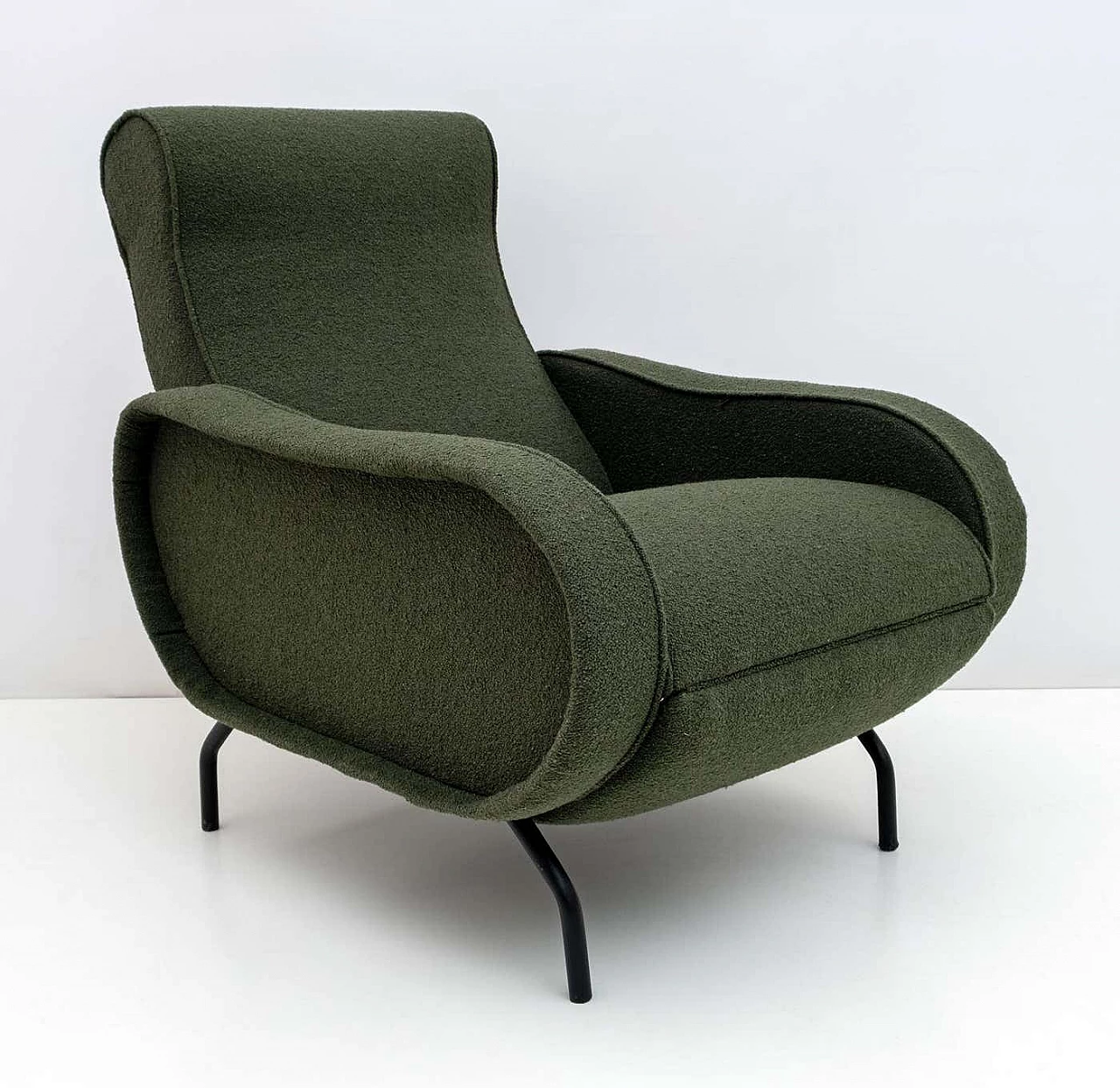 Recliner armchair in green bouclè by Marco Zanuso, 1950s 1