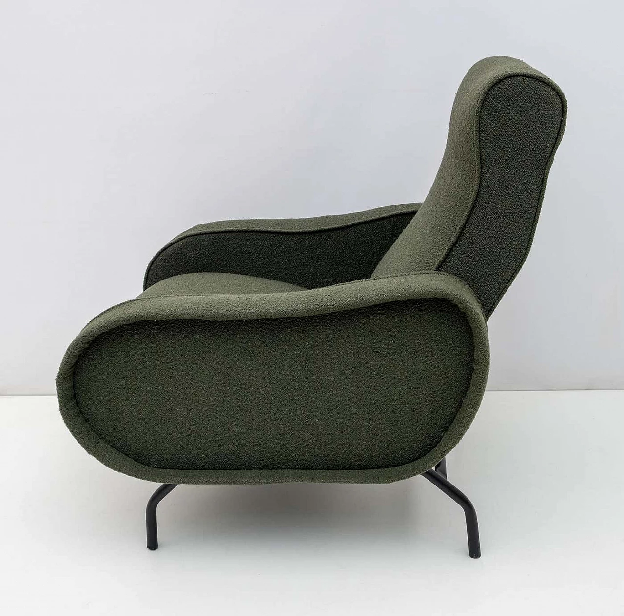 Recliner armchair in green bouclè by Marco Zanuso, 1950s 2