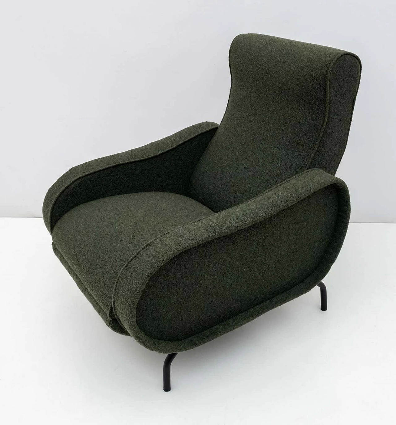 Recliner armchair in green bouclè by Marco Zanuso, 1950s 3