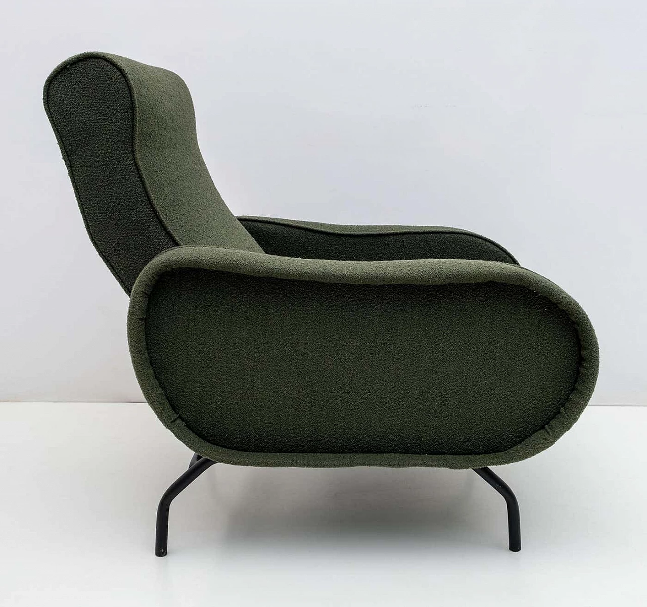 Recliner armchair in green bouclè by Marco Zanuso, 1950s 4