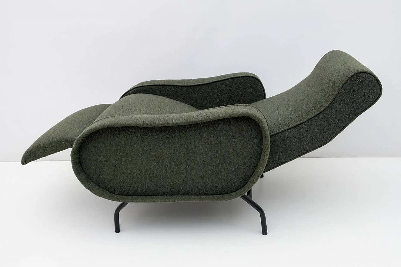 Poltrona reclinabile in bouclè verde di Marco Zanuso, anni '50 5