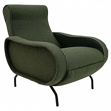 Recliner armchair in green bouclè by Marco Zanuso, 1950s