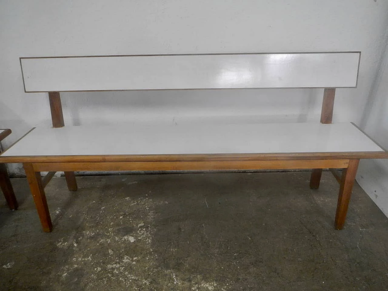 Cherry wood and white formica bench, 1950s 2