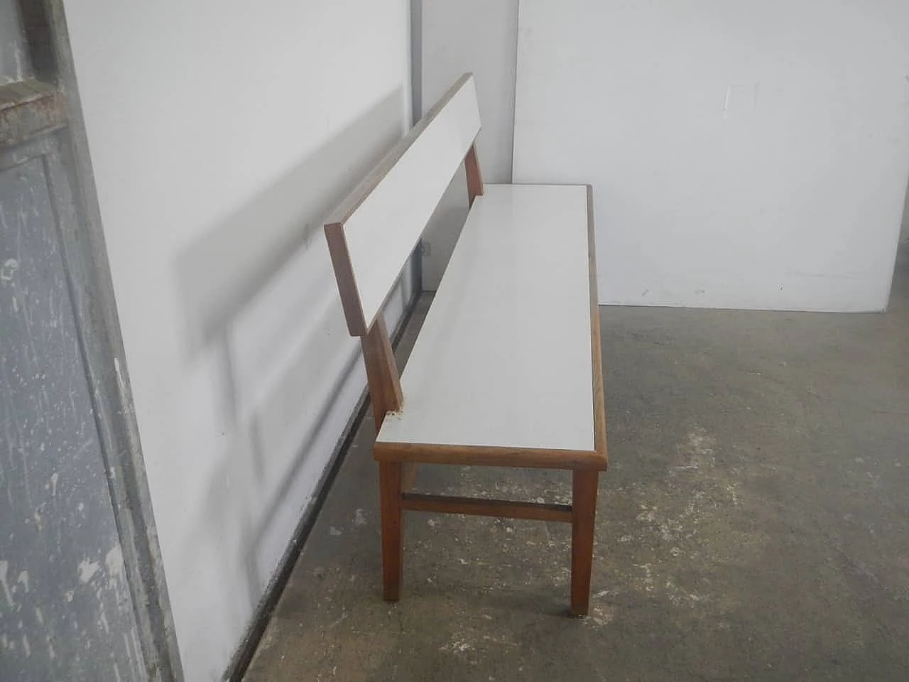 Cherry wood and white formica bench, 1950s 3