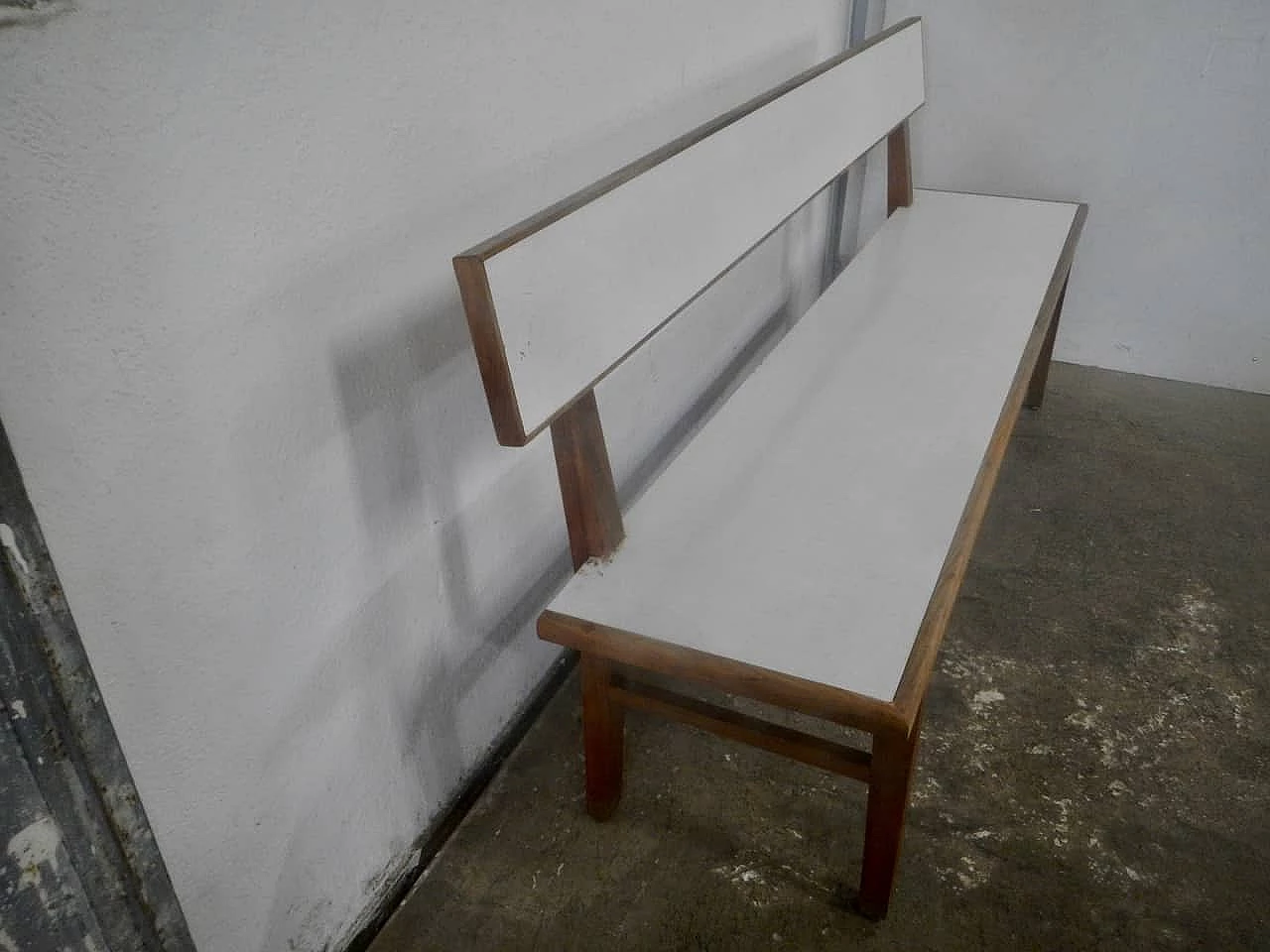 Cherry wood and white formica bench, 1950s 4
