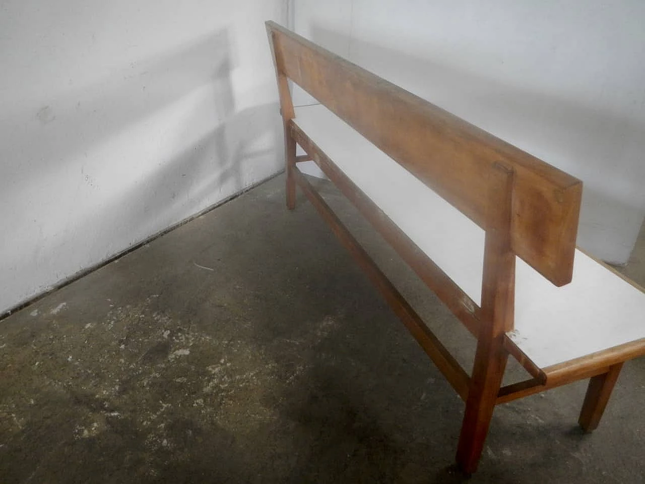Cherry wood and white formica bench, 1950s 5