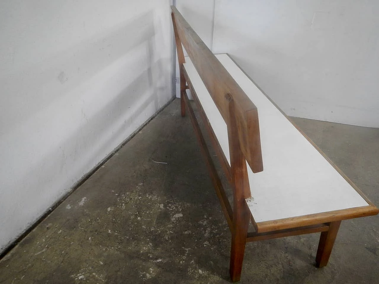 Cherry wood and white formica bench, 1950s 6